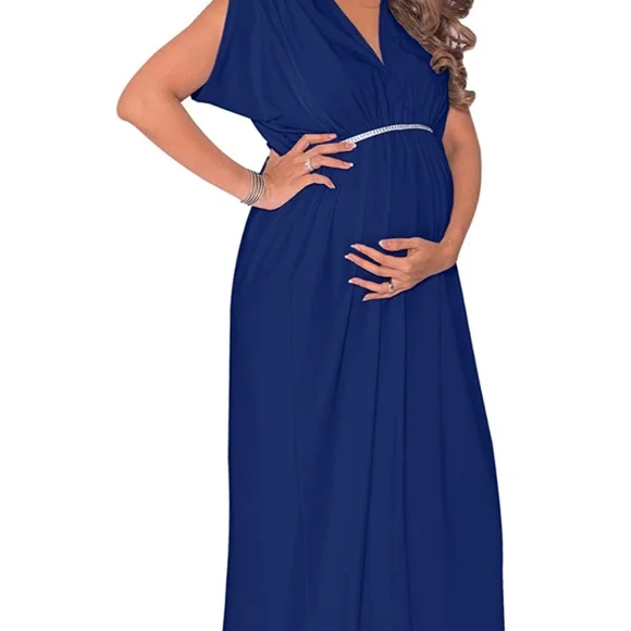 blue flowy maternity dress Angel Maternity Cara Blue Baby Shower Maternity Dress main image 0